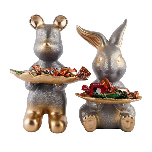 Multicolour_Set_Of_Two_Decorative_Rabbit_Showpiece_Home_Decor_Animal_Statues_For_Living_Room,_Bedroom,_Dining_Room,_Kitchen,_Bathroom,_Wedding,_Party_Dcor_(Grey)