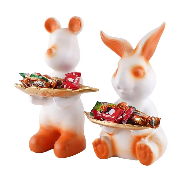 Multicolour_Set_Of_Two_Decorative_Rabbit_Showpiece_Home_Decor_Animal_Statues_For_Living_Room,_Bedroom,_Dining_Room,_Kitchen,_Bathroom,_Wedding,_Party_Dcor
