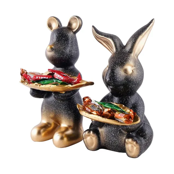Multicolour_Set_Of_Two_Decorative_Rabbit_Showpiece_Home_Decor_Animal_Statues_For_Living_Room,_Bedroom,_Dining_Room,_Kitchen,_Bathroom,_Wedding,_Party_Dcor_(Black)