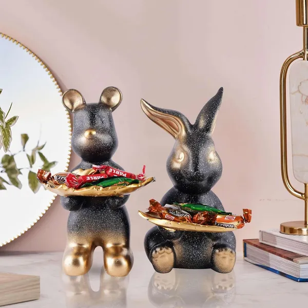 Multicolour_Set_Of_Two_Decorative_Rabbit_Showpiece_Home_Decor_Animal_Statues_For_Living_Room,_Bedroom,_Dining_Room,_Kitchen,_Bathroom,_Wedding,_Party_Dcor_(Black)