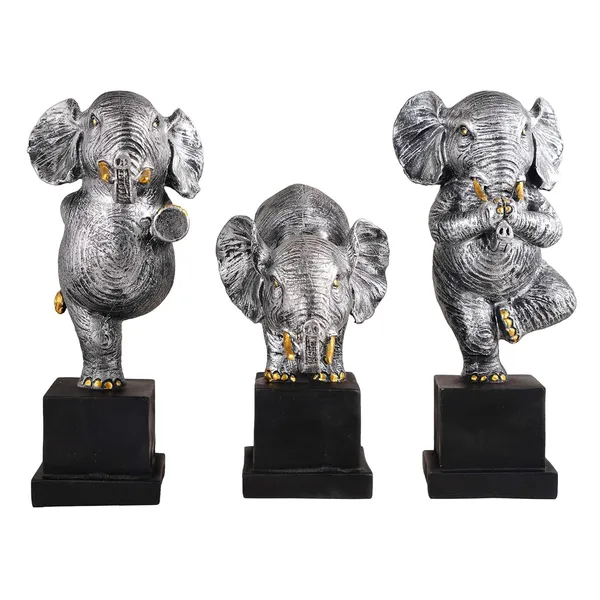 Multicolour_Polyresin_Elephant_Showpiece_Statue_And_Artifacts_For_Home_Decor,_Living_Room,_Table_Decoration_For_Gifting,_Interiors_And_Diwali_Decoration_Silver_(Set_Of_3)