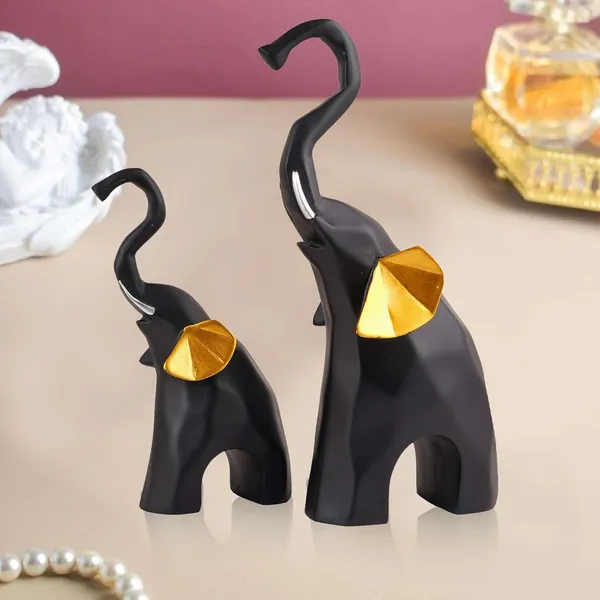Multicolour_Polyresin_Elephant_Showpiece_Statue_And_Artifacts_For_Home_Decor,_Living_Room,_Table_Decoration_For_Gifting,_Interiors_And_Diwali_Decoration_Black_(Set_Of_2)