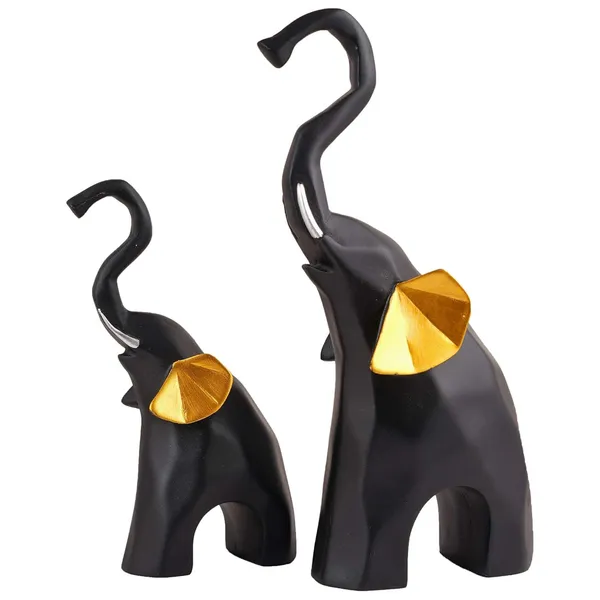 Multicolour_Polyresin_Elephant_Showpiece_Statue_And_Artifacts_For_Home_Decor,_Living_Room,_Table_Decoration_For_Gifting,_Interiors_And_Diwali_Decoration_Black_(Set_Of_2)