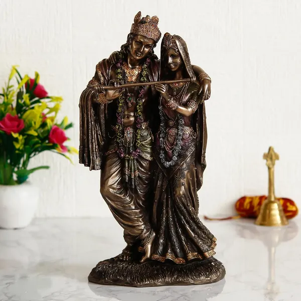 A_Beautiful_and_Intricate_Bronze_Statue_Depicting_Radha_and_Krishna,_Two_Central_Deities_in_Hinduism
