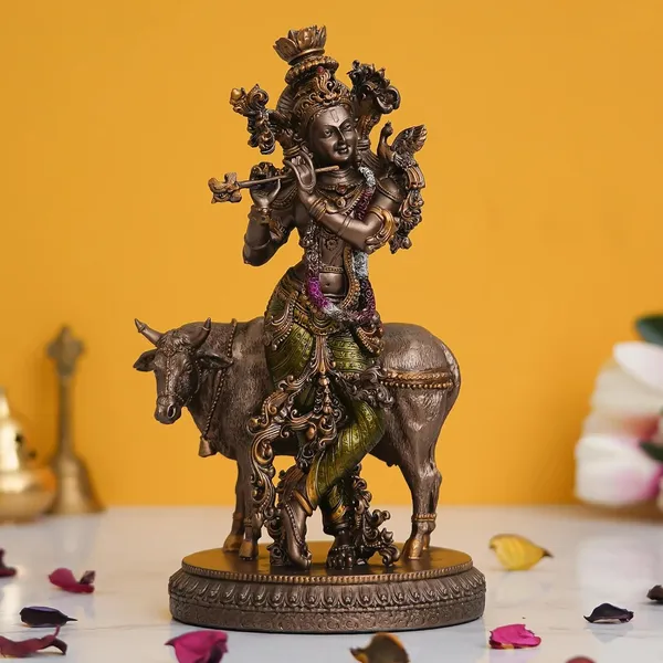Shri_Krishna_with_Cow_Puja_Idol/Decorative_Krishna_with_Cow_Bronze_Idol_for_Good_Luck,_Success_and_Prosperity