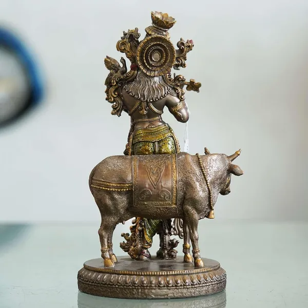 Shri_Krishna_with_Cow_Puja_Idol/Decorative_Krishna_with_Cow_Bronze_Idol_for_Good_Luck,_Success_and_Prosperity