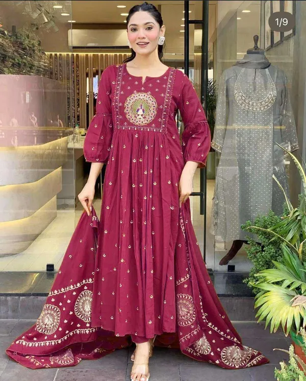 Black_Cotton_Embroidery_Straight_Kurti_Pant_With_Dupatta_Set_For_Women