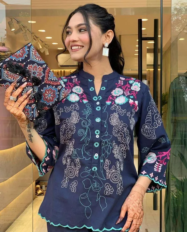 Black_Cotton_Embroidery_Straight_Kurti_Pant_With_Dupatta_Set_For_Women