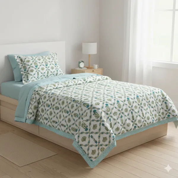 Ananta_Green_Cotton_Premium_&_Elegant_Printed_Single_Rajai_(_60"_X_90"_)By_Sabhinjo
