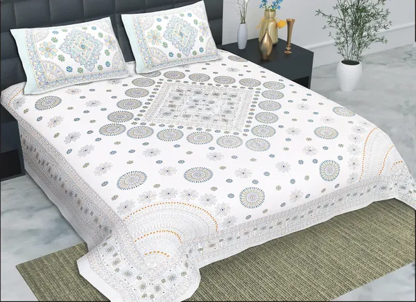 Kathakashida_green_elegant_thread_print_double_king_size_bedsheet_(90"X108")_with_2_pillow_covers_(17"X27")_By_Sabhinjo