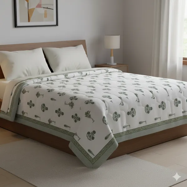 Ananta_Green_Cotton_Premium_&_Elegant_Printed_Double_Rajai_(_90"_X_108"_)By_Sabhinjo