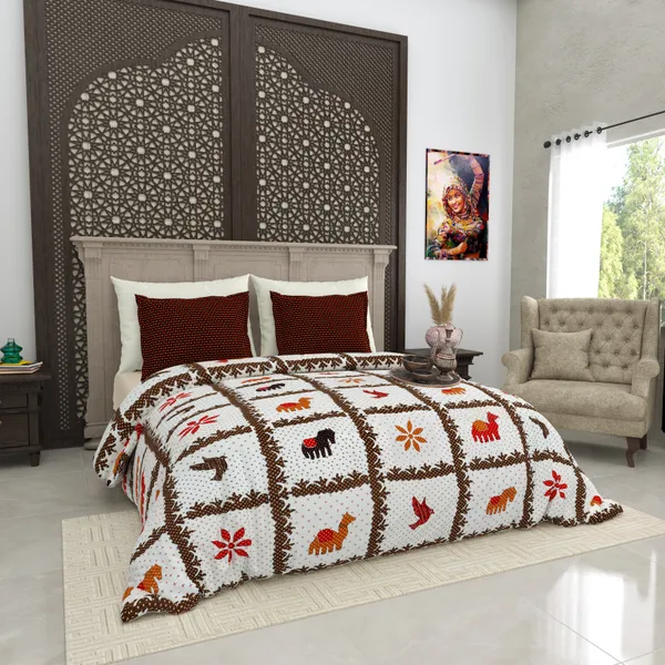 Gujri_Patch_Brown_Cotton_Premium_&_Elegant_Animal_King_Size_Bedsheet_(90"X108")__With_2_Pillow_Covers_(_17"_X_27"_)_By_Sabhinjo