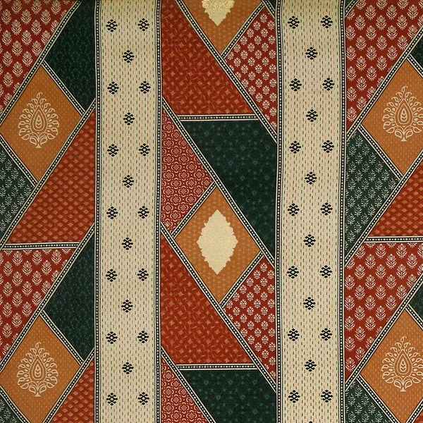 Bagru_Gold_Orange_Cotton_Premium_&_Elegant_Checkered_King_Size_Bedsheet_(90"X108")__With_2_Pillow_Covers_(_17"_X_27"_)_By_Sabhinjo
