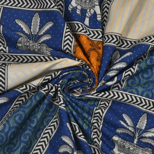 Bagru_Gold_Blue_Cotton_Premium_&_Elegant_Animal_King_Size_Bedsheet_(90"X108")__With_2_Pillow_Covers_(_17"_X_27"_)_By_Sabhinjo