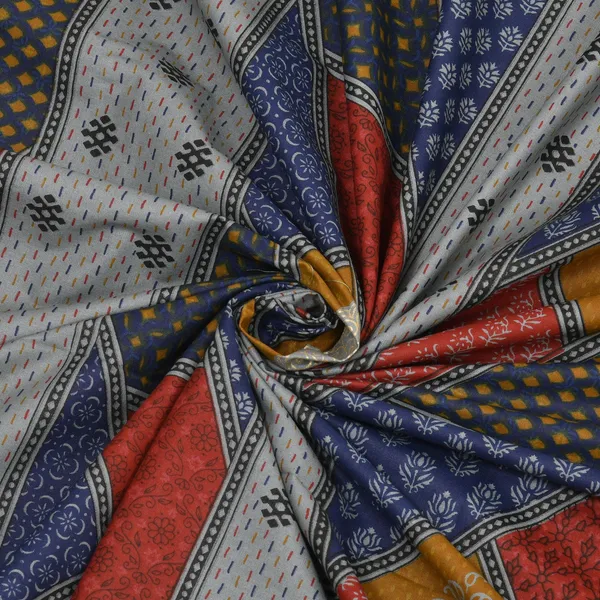 Bagru_Gold_Blue_Cotton_Premium_&_Elegant_Checkered_King_Size_Bedsheet_(90"X108")__With_2_Pillow_Covers_(_17"_X_27"_)_By_Sabhinjo