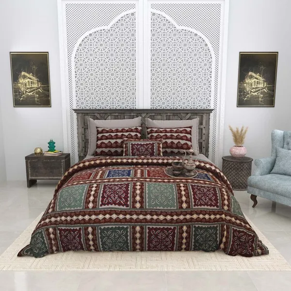 Bagru_Gold_Brown_Cotton_Premium_&_Elegant_Checkered_King_Size_Bedsheet_(90"X108")_With_2_Pillow_Covers_(_17"_X_27"_)_By_Sabhinjo