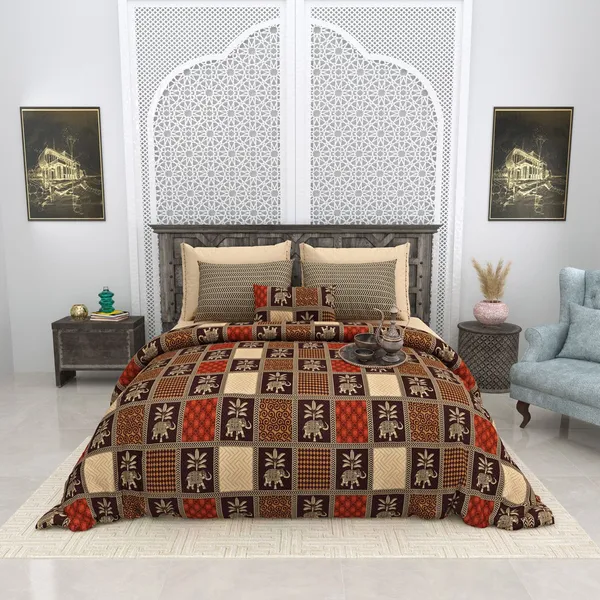 Bagru_Gold_Brown_Cotton_Premium_&_Elegant_Animal_King_Size_Bedsheet_(90"X108")__With_2_Pillow_Covers_(_17"_X_27"_)_By_Sabhinjo