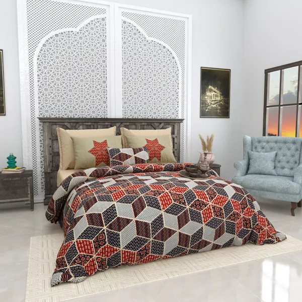 Bagru_Gold_Maroon_Cotton_Premium_&_Elegant_Jaipuri_Prints_King_Size_Bedsheet_(90"X108")__With_2_Pillow_Covers_(_17"_X_27"_)_By_Sabhinjo