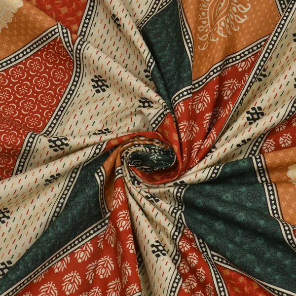 Bagru_Gold_Orange_Cotton_Premium_&_Elegant_Checkered_King_Size_Bedsheet_(90"X108")__With_2_Pillow_Covers_(_17"_X_27"_)_By_Sabhinjo
