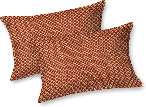 Bagru_Gold_Orange_Cotton_Premium_&_Elegant_Checkered_King_Size_Bedsheet_(90"X108")__With_2_Pillow_Covers_(_17"_X_27"_)_By_Sabhinjo