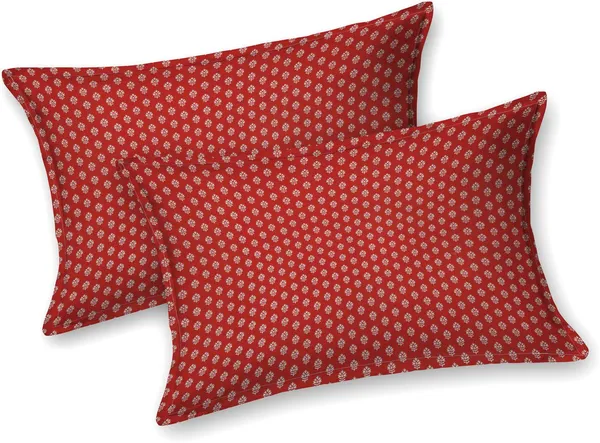 Bagru_Gold_Red_Cotton_Premium_&_Elegant_Checkered_King_Size_Bedsheet_(90"X108")__With_2_Pillow_Covers_(_17"_X_27"_)_By_Sabhinjo