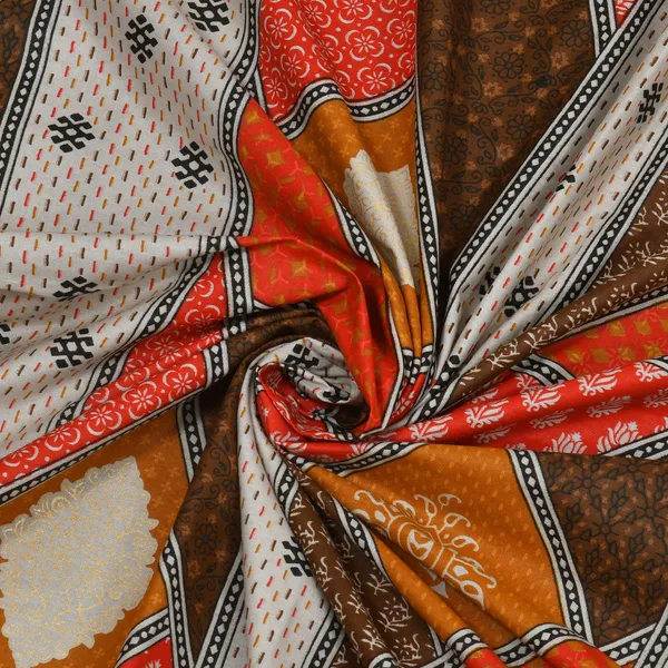 Bagru_Gold_Red_Cotton_Premium_&_Elegant_Checkered_King_Size_Bedsheet_(90"X108")__With_2_Pillow_Covers_(_17"_X_27"_)_By_Sabhinjo