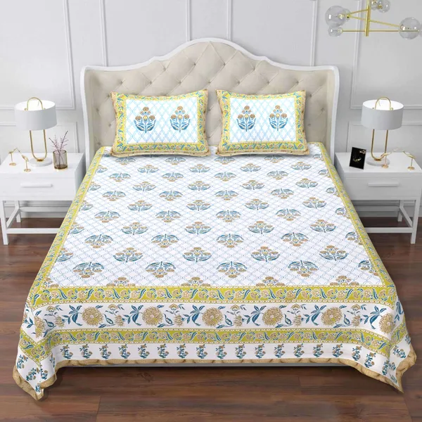 Block_Green_Cotton_Premium_&_Elegant_Jaipuri_Prints_Bedsheet_(_90"X_108"_)__With_2_Pillow_Covers_(_17"_X_27"_)_By_Sabhinjo