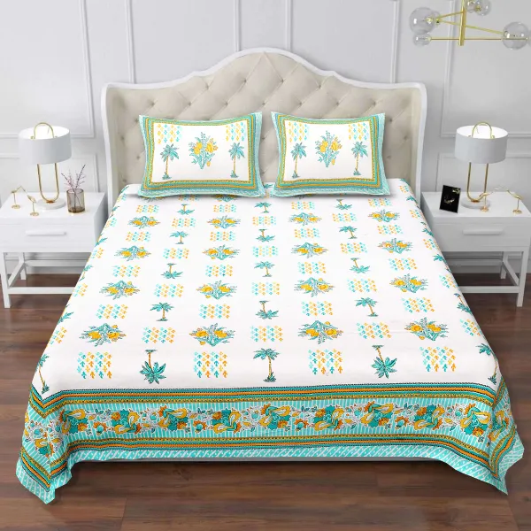 Block_Print_Green_&_Yellow_Cotton_Premium_&_Elegant_Printed_Bedsheet_(_90"_X_108"_)__With_2_Pillow_Covers_(_17"_X_27"_)_By_Sabhinjo