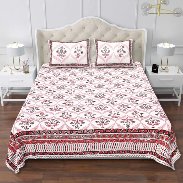 Block_Red_&_White_Cotton_Premium_&_Elegant_Printed_Bedsheet_(_90"_X_108"_)__With_2_Pillow_Covers_(_17"_X_27"_)_by_Sabhinjo