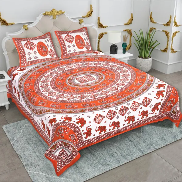 Rajasthani_Orange_Cotton_Premium_&_Elegant_Printed_Bedsheet_(_90"_X_108"_)__With_2_Pillow_Covers_(_17"_X_27"_)_By_Sabhinjo