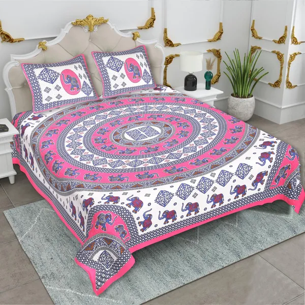Rajasthani_Pink_&_White_Cotton_Premium_&_Elegant_Printed_Bedsheet_(_90"_X_108"_)__With_2_Pillow_Covers_(_17"_X_27"_)_By_Sabhinjo