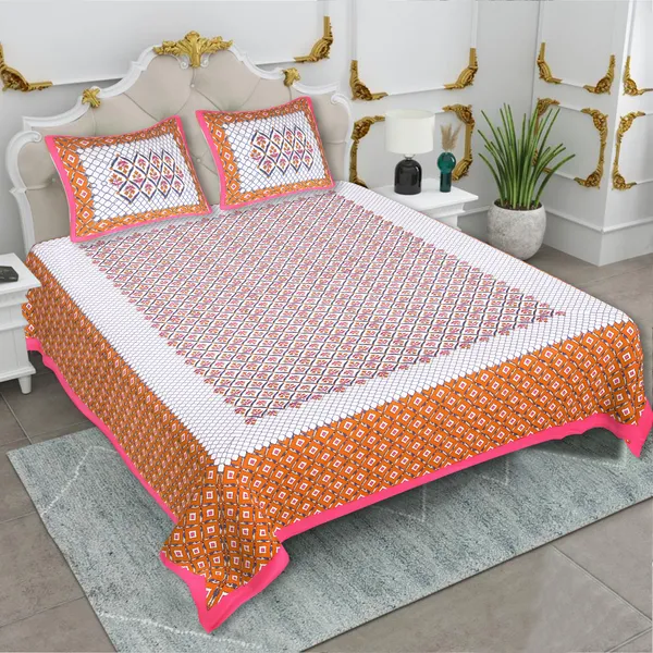 Rajasthani_Pink_&_Orange_Cotton_Premium_&_Elegant_Printed_Bedsheet_(_90"_X_108"_)__With_2_Pillow_Covers_(_17"_X_27"_)_By_Sabhinjo