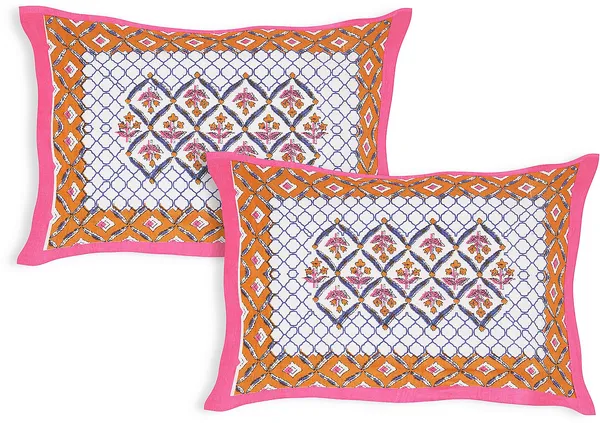 Rajasthani_Pink_&_Orange_Cotton_Premium_&_Elegant_Printed_Bedsheet_(_90"_X_108"_)__With_2_Pillow_Covers_(_17"_X_27"_)_By_Sabhinjo