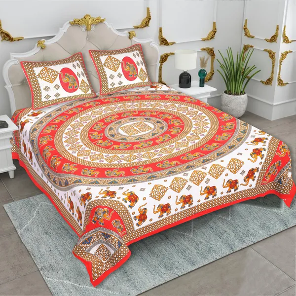 Rajasthani_Red_Cotton_Premium_&_Elegant_Printed_Bedsheet_(_90"_X_108"_)__With_2_Pillow_Covers_(_17"_X_27"_)_By_Sabhinjo