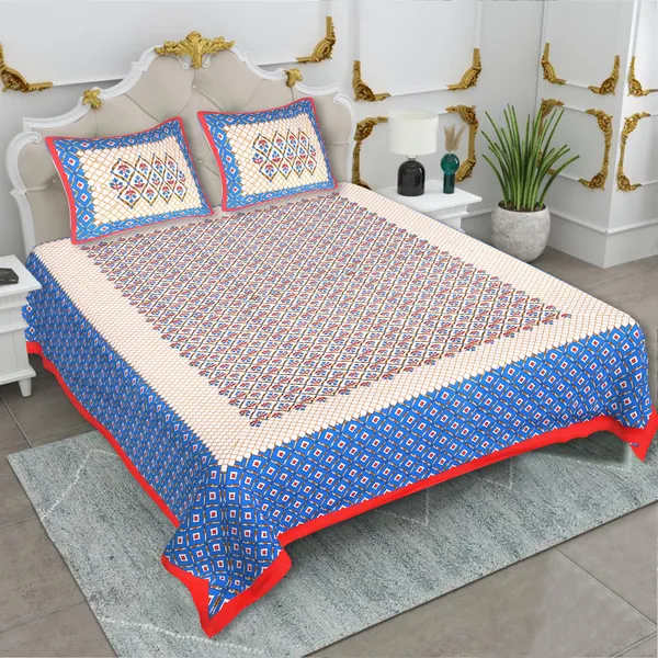 Rajasthani_Red_&_Blue_Cotton_Premium_&_Elegant_Printed_Bedsheet_(_90"_X_108"_)__With_2_Pillow_Covers_(_17"_X_27"_)_By_Sabhinjo