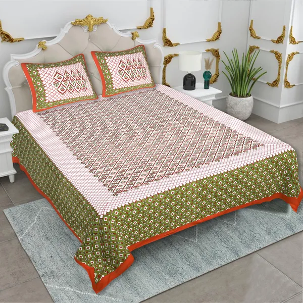 Rajasthani_Red_&_Green_Cotton_Premium_&_Elegant_Printed_Bedsheet_(_90"_X_108"_)__With_2_Pillow_Covers_(_17"_X_27"_)_By_Sabhinjo