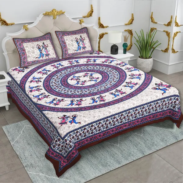 Rajasthani_Brown_&_Pink_Cotton_Premium_&_Elegant_Printed_Bedsheet_(_90"_X_108"_)__With_2_Pillow_Covers_(_17"_X_27"_)_By_Sabhinjo