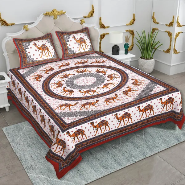 Rajasthani_Red_Cotton_Premium_&_Elegant_Printed_Bedsheet_(_90"_X_108"_)__With_2_Pillow_Covers__(_17"_X_27"_)_By_Sabhinjo