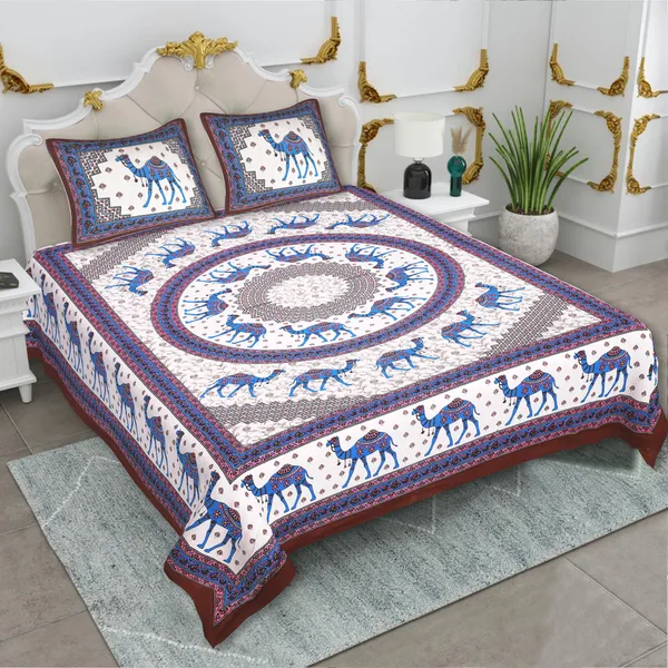 Rajasthani_Maroon_&_Blue_Cotton_Premium_&_Elegant_Printed_Bedsheet_(_90"_X_108"_)__With_2_Pillow_Covers_(_17"_X_27"_)_By_Sabhinjo