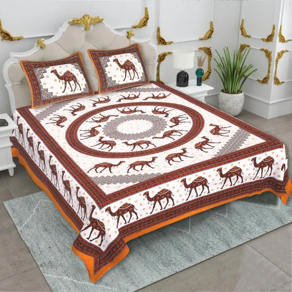 Rajasthani_Yellow_Cotton_Premium_&_Elegant_Printed_Bedsheet_(_90"_X_108"_)__With_2_Pillow_Covers_(_17"_X_27"_)_By_Sabhinjo