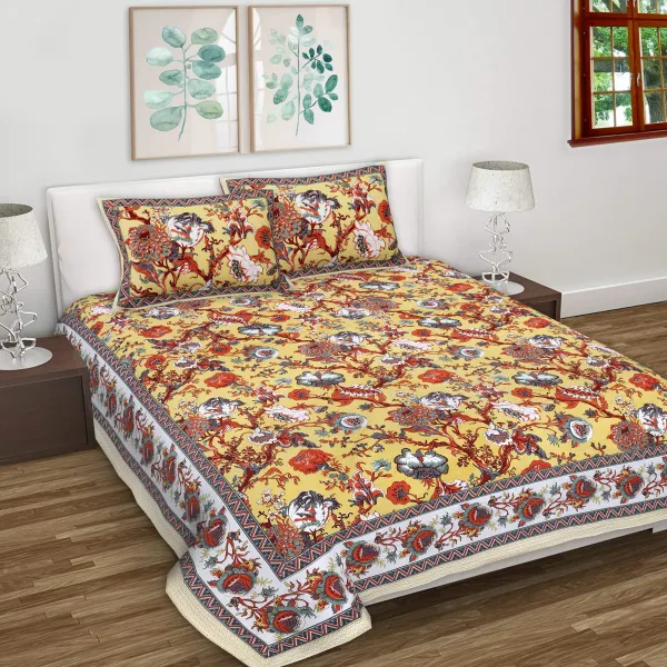 Anokhi_Yellow_Cotton_Premium_&_Elegant_Printed_Bedsheet_(_90"_X_108"_)__With_2_Pillow_Covers_(_17"_X_27"_)_By_Sabhinjo