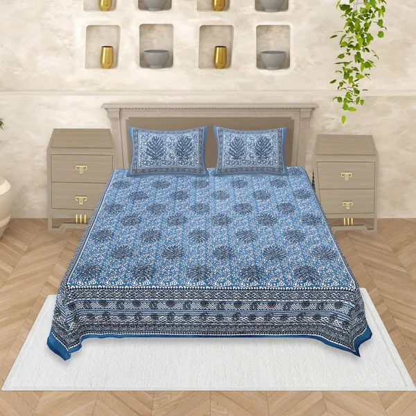Dabu_Blue_Cotton_Premium_&_Elegant_Jaipuri_Prints_Bedsheet_(_90"_X_108"_)__With_2_Pillow_Covers_(_17"_X_27"_)_By_Sabhinjo