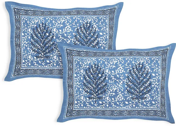 Dabu_Blue_Cotton_Premium_&_Elegant_Jaipuri_Prints_Bedsheet_(_90"_X_108"_)__With_2_Pillow_Covers_(_17"_X_27"_)_By_Sabhinjo