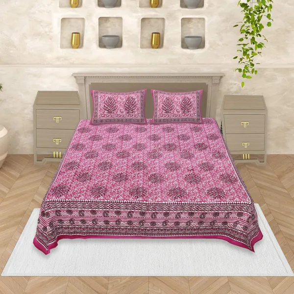 Dabu_Pink_Cotton_Premium_&_Elegant_Jaipuri_Prints_Bedsheet_(_90"_X_108"_)__With_2_Pillow_Covers_(_17"_X_27"_)__By_Sabhinjo