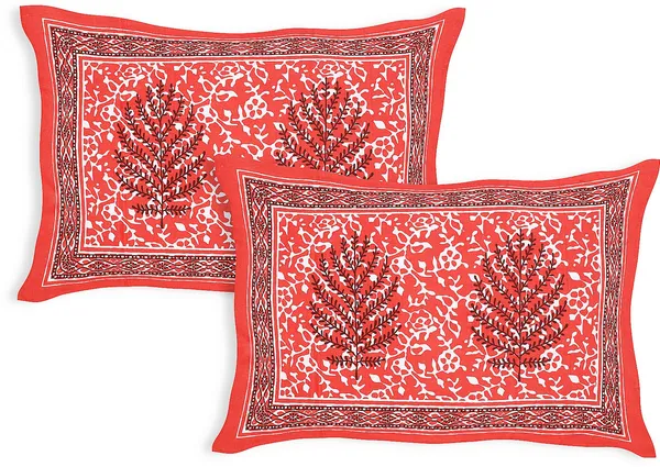 Dabu_Red_Cotton_Premium_&_Elegant_Jaipuri_Prints_Bedsheet_(_90"_X_108"_)__With_2_Pillow_Covers_(_17"_X_27"_)_By_Sabhinjo