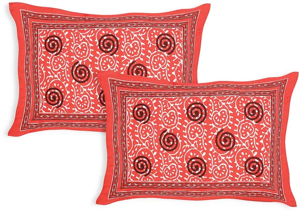 Dabu_Red_Cotton_Premium_&_Elegant_Jaipuri_Prints_Bedsheet_(_90"_X_108"_)__With_2_Pillow_Covers_(_17"_X_27"_)_By_Sabhinjo
