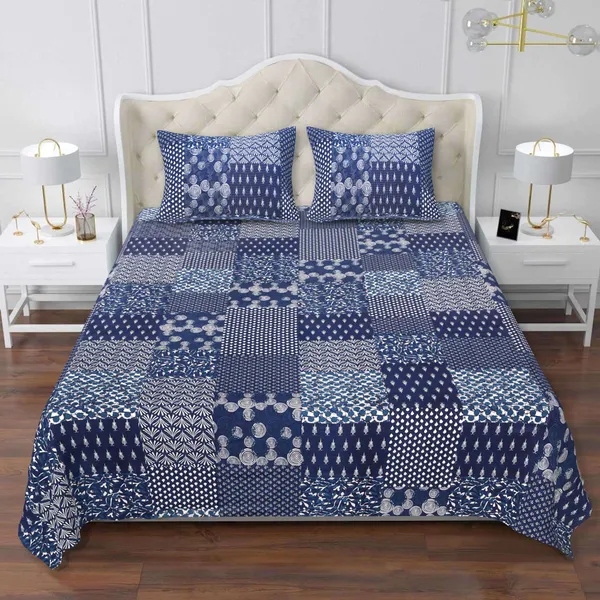 Dabu_Blue_Cotton_Premium_&_Elegant_Jaipuri_Prints_Bedsheet_(_90"_X_108"_)__With_2_Pillow_Covers_(_17"_X_27"_)_By_Sabhinjo