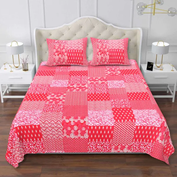Dabu_Red_Cotton_Premium_&_Elegant_Jaipuri_Prints_Bedsheet_(_90"_X_108"_)__With_2_Pillow_Covers_(_17"_X_27"_)_By_Sabhinjo