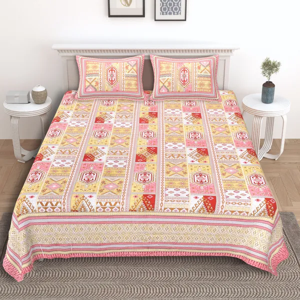 Florina_Red_&_Yellow_Cotton_Premium_&_Elegant_Jaipuri_Prints_Bedsheet_(_90"_X_108"_)__With_2_Pillow_Covers_(_17"_X_27"_)_By_Sabhinjo