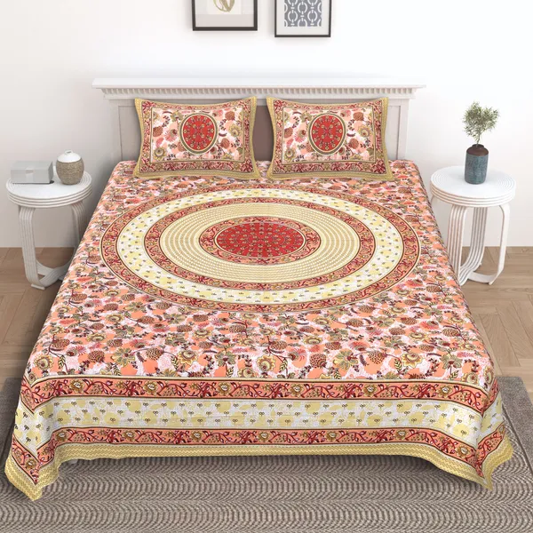 Florina_Orange_Cotton_Premium_&_Elegant_Jaipuri_Prints_Bedsheet_(_90"_X_108"_)__With_2_Pillow_Covers_(_17"_X_27"_)_By_Sabhinjo